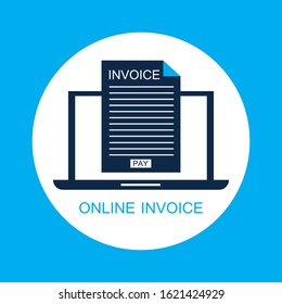 Conceptual icon of online invoice vector on blue background
