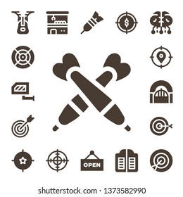 conceptual icon set. 17 filled conceptual icons.  Simple modern icons about  - Zipper, Dart, Rearview mirror, Darts, Target, Door, Claw machine, Open, Doors, Brain