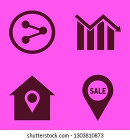 conceptual icon set with descending graph, sale location and share sign vector illustration