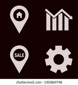 conceptual icon set with descending graph, house location and gear vector illustration