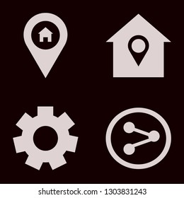 conceptual icon set with gear, house location and share sign vector illustration