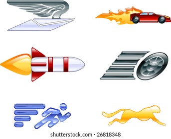 A conceptual icon set relating to speed, being fast, and or efficient.