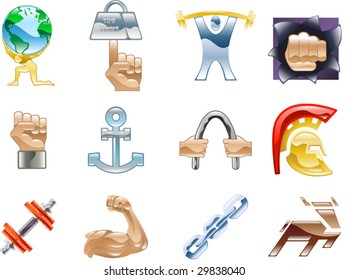  A conceptual icon set relating to strength and being strong.