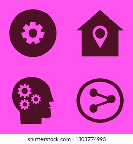 conceptual icon set with share sign, gear and gear head vector illustration