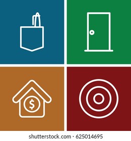 Conceptual icons set. set of 4 conceptual outline icons such as door, office room, house sale