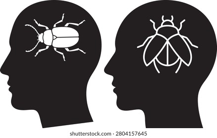 Conceptual idea, bug infestation, mind pest control, problem thinking.