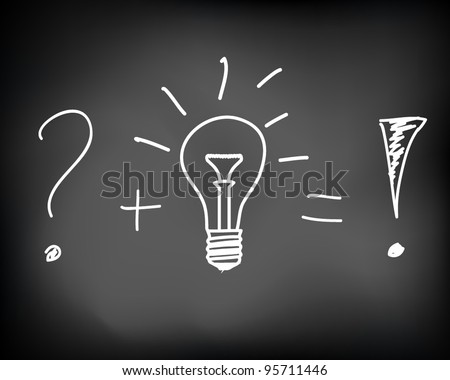 Conceptual idea of incandescent light bulb drawn on black chalkboard - vector illustration