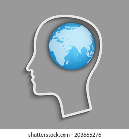 Conceptual idea with  silhouette of  head and  globe.