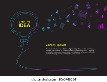 Conceptual ideas with lamps for business technology and educational innovation conceptualization. vector illustration.