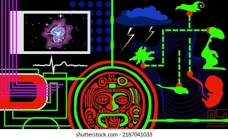 Conceptual illustration about the development and interconnection of life in the universe