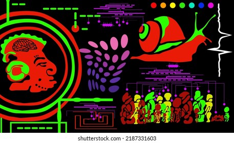 Conceptual illustration about the impact of artificial intelligence on human society
and the human brain.