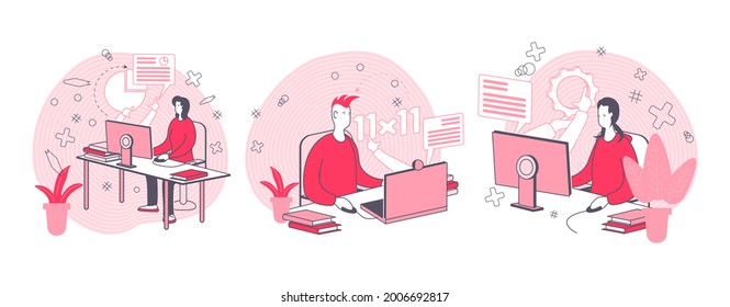 Conceptual illustration about online or distance learning for young students.