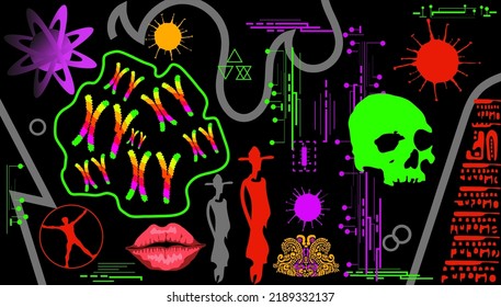 Conceptual illustration about the relationship between the science of genetics
and the ancient signs of the Maya