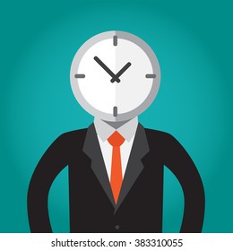 Conceptual illustration about think in time.A businessman with a clock head.