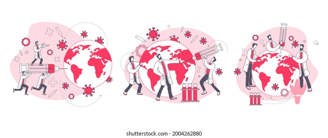 Conceptual illustration about vaccines against viruses. It shows the collaboration between scientists and doctors for the development of the vaccine. Good for infographics, information brochures, ...