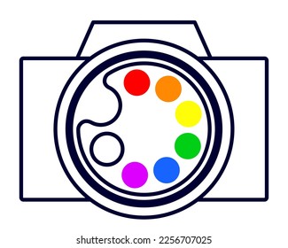 Ilustración conceptual de una cámara abstracta y paleta de colores