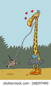 Conceptual illustration of animals' love between mouse and giraffe