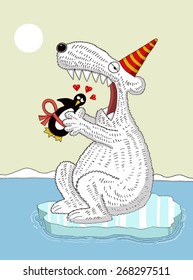 Conceptual illustration of animals' love between penguin an polar bear