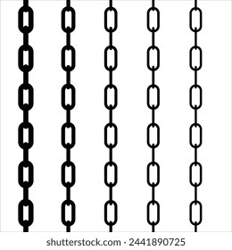 Conceptual illustration of black chains in different thicknesses. Chain links icon on a white background.