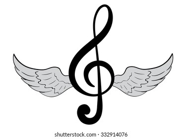 Conceptual illustration with a black winged treble clef