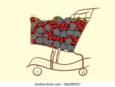 Conceptual illustration with bombs, dynamite and grenades