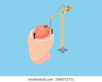 Conceptual Illustration of Brain Development and Construction 3d isometric vector illustration