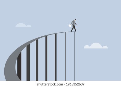 Conceptual illustration of a business executive standing at the edge of an elevated bridge