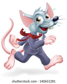 Conceptual illustration of business rat race. A cartoon rat worker wearing a business suit rushing around, concept for work life balance or working lifestyle.