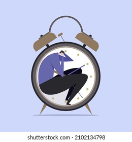 Conceptual illustration of a businessman sleeping in a retro style alarm clock