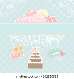 Conceptual illustration of cake, decoration and clouds as roses.