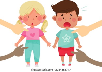 Conceptual illustration of a child abuse. Children worried due to insecure touch. Hands touching the private and genital parts of kids. Child safety illustration. Kids experiencing bad touch.