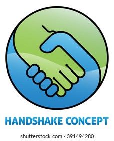 A conceptual illustration of a circular handshake icon concept