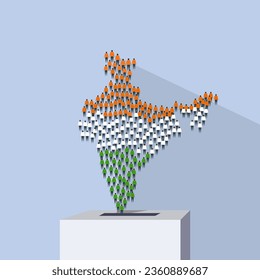 Conceptual illustration of citizens forming the shape of India going to the ballot box. Indian election concept