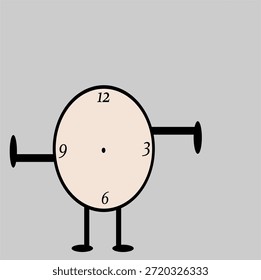 Ilustração conceitual de um personagem em forma de relógio simbolizando a pressão do tempo, prazos, rotina e equilíbrio de vida moderno em um estilo minimalista simples.