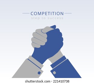 Conceptual Illustration of competition between two business men together. Vector hand shake icon for unity relationship and being together partnership. Business handshake concept with hand wrestling