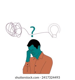 Conceptual illustration of a confused man deep in thought finding a solution