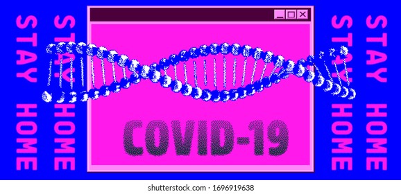 Conceptual illustration for  Coronavirus Disease 2019 (COVID-19) Quarantine. DNA helix and inscription.
