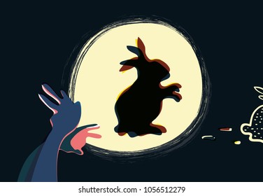 A conceptual illustration of the creation process of an image using the example of a magical shadow theatre