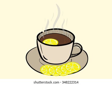 Conceptual illustration of a cup of tea with a lemon