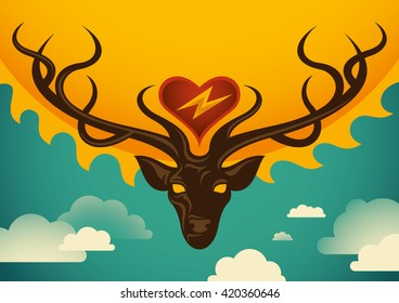 Conceptual illustration with deer's head. Vector illustration.
