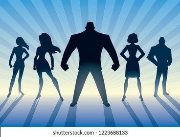 Conceptual illustration depicting business team with male leader or manager.