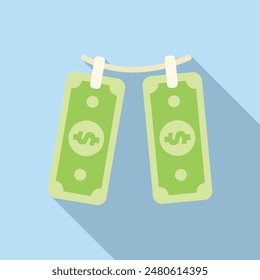 Conceptual illustration depicting money laundering by hanging bills on a clothesline