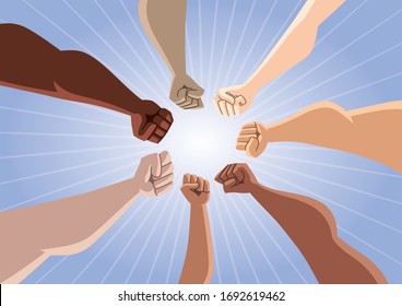 Conceptual illustration depicting people from around the world assembling against common enemy.
