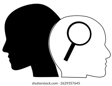 A conceptual illustration depicting the process of introspection, analysis, or self-examination