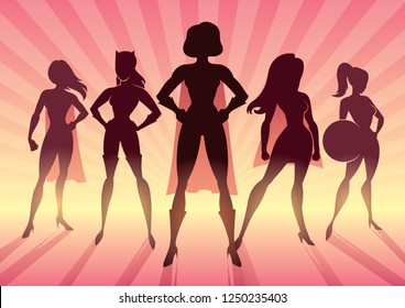 Conceptual illustration depicting team of female superheroes as a concept for sisterhood.