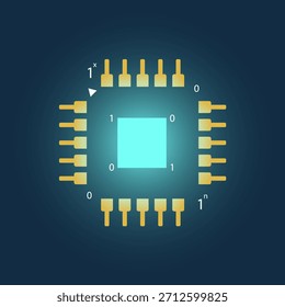 Ilustração conceitual de um microcircuito integrado digital sobre fundo escuro