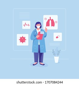 a conceptual illustration of doctor explaining the covid-19