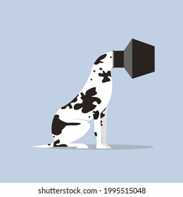 Conceptual illustration of a dog with its head trapped inside a pot