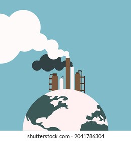 Conceptual illustration of earth emitting toxic gases from factories