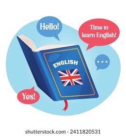 Conceptual illustration with English book for learning foreign language